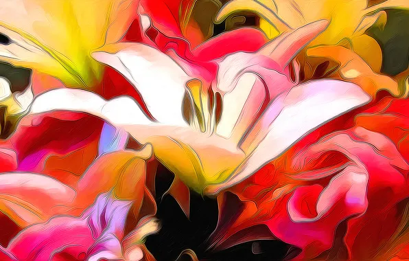 Picture nature, abstraction, rendering, Lily, petals