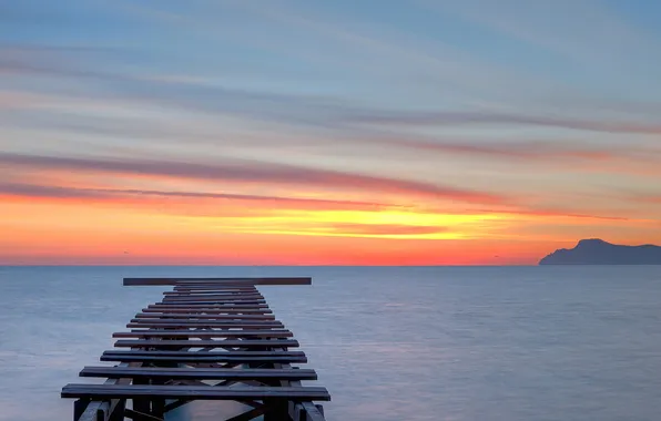 Sea, sunset, bridge, Spain, Balearic Islands, Alcudia