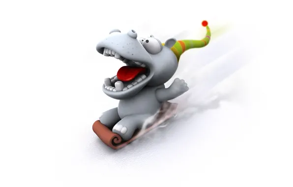 The trick, Hippo, sledding