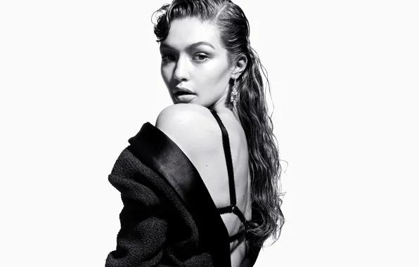 Picture look, pose, model, black and white, Gigi Hadid