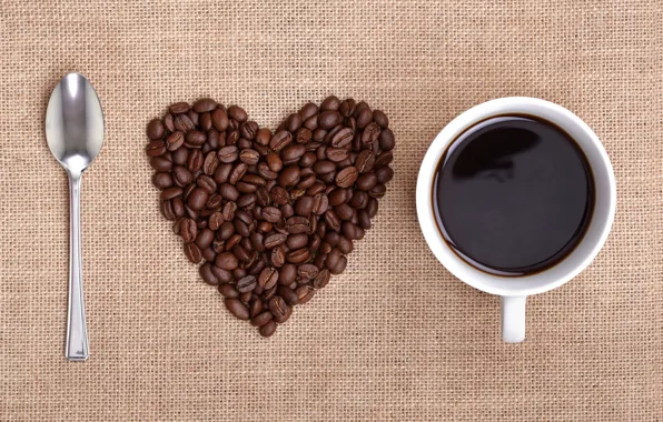 Picture heart, coffee, grain, spoon, Cup, i love coffee