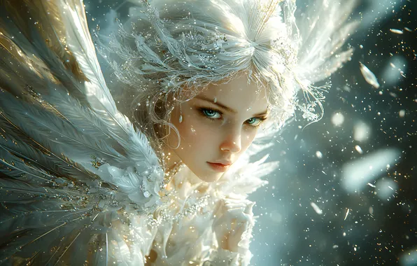 Winter, look, girl, light, snow, decoration, lights, portrait
