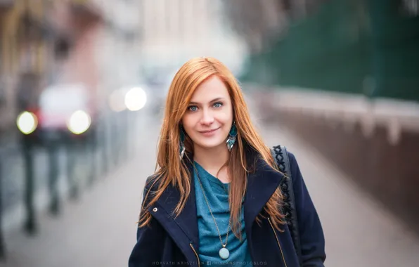 Look, girl, decoration, lights, smile, street, portrait, makeup