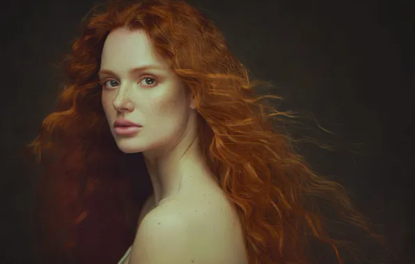 Girl, portrait, red, curly, Rustam Rakhimov