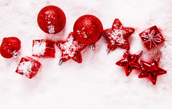 Winter, stars, balls, snow, balls, toys, New Year, Christmas