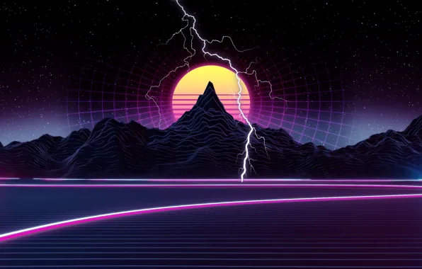 The sun, Mountains, Music, Stars, Lightning, Space, Background, Graphics