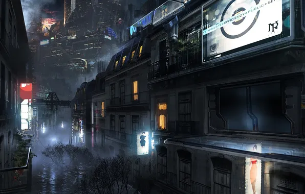 Night, the city, future, fiction, art