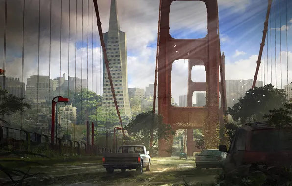 Picture bridge, the city, Apocalypse, art, The Last of Us