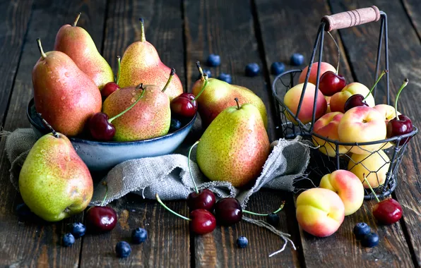 Picture cherry, blueberries, pear, apricots