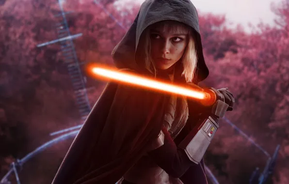 Picture Star Wars, actress, light saber, dark jedi, Shin Hati, Asoka, Ivanna Sakhno