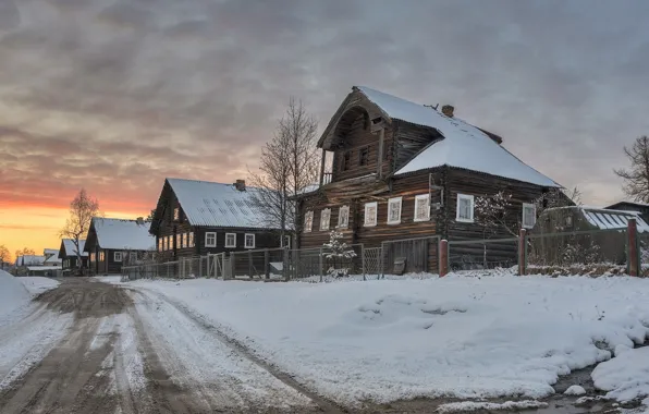 Picture road, spring, the evening, village, Karelia, Algaba