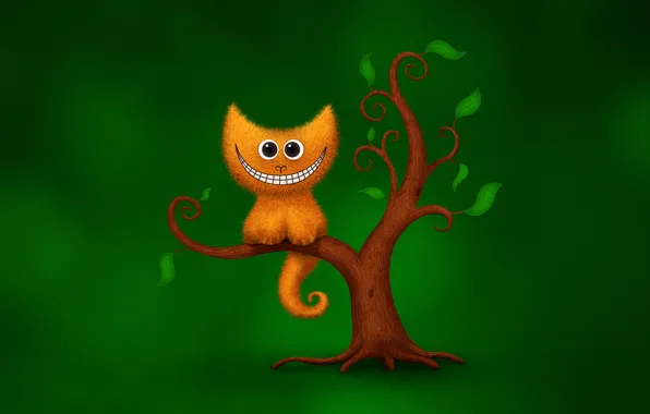 Picture cat, green, smile, tree, humor, Cheshire cat