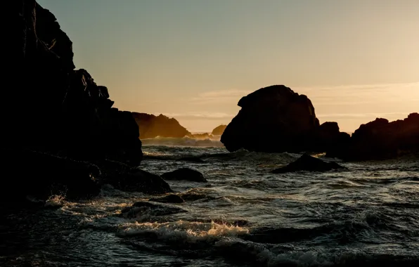 Nature, Beach, Water, Sand, Evening, Ocean, Stone, Sunlight