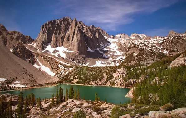 Mountains, lake, the slopes, CA, California, Sierra Nevada, John Muir Wilderness, Temple Crag