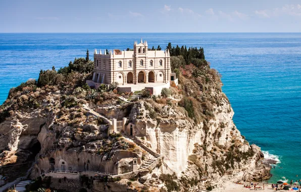 Picture rock, castle, Italy, Italy, The Tyrrhenian sea, Tropea, Tropea, Tyrrhenian Sea