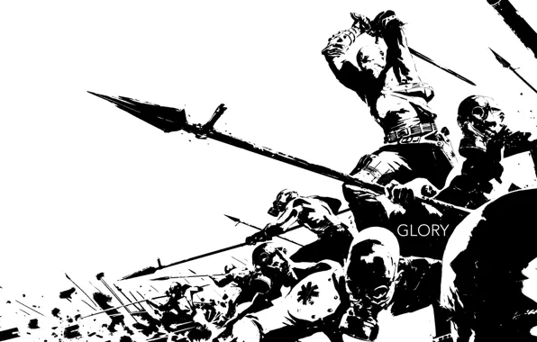 Art, gas mask, warriors, spears, glory, Barbara