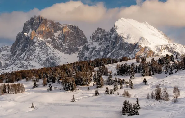 Winter, clouds, snow, mountains, the slopes, tops, ate, slope
