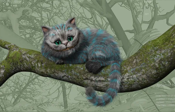 Alice, Cheshire cat, in Wonderland
