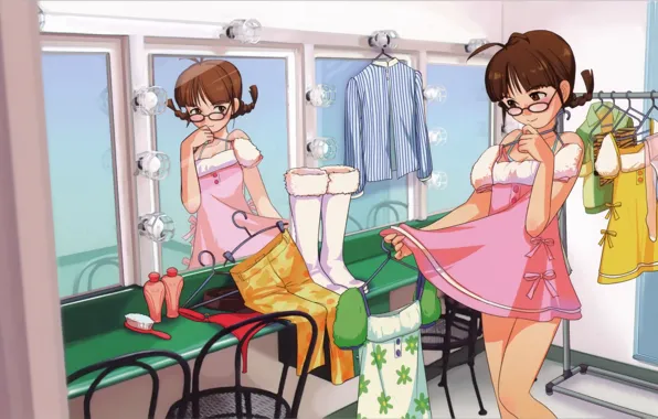 Reflection, lamp, clothing, chairs, mirror, art, idolmaster, hanger