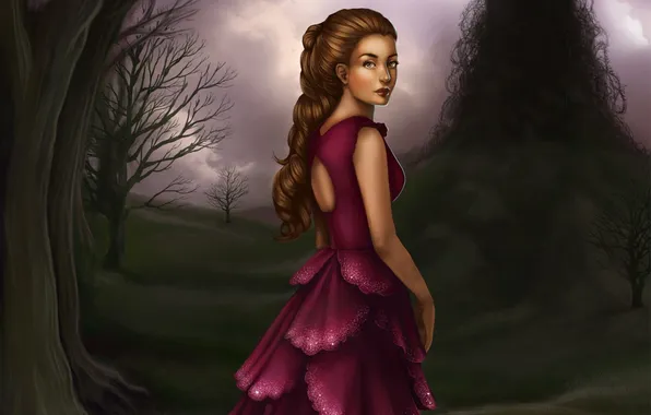 Picture girl, background, dress, art, hairstyle
