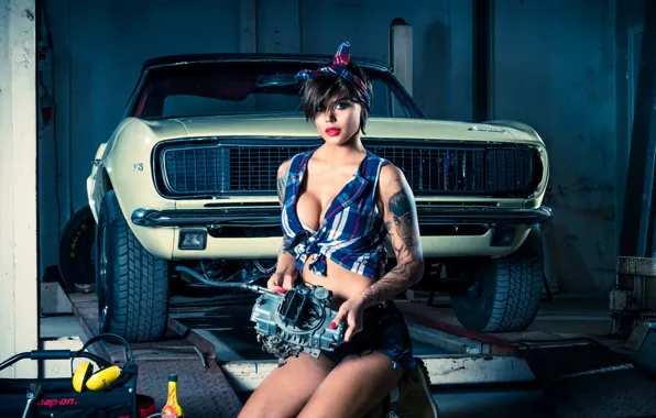 Picture car, woman, tattoo, look, carb
