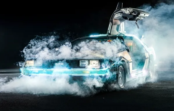 Picture background, smoke, the door, Back to the future, The DeLorean, DeLorean, DMC-12, the front
