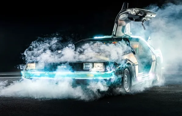 Background, smoke, the door, Back to the future, The DeLorean, DeLorean, DMC-12, the front