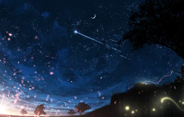 Girl, night, nature, crying, the thread of fate
