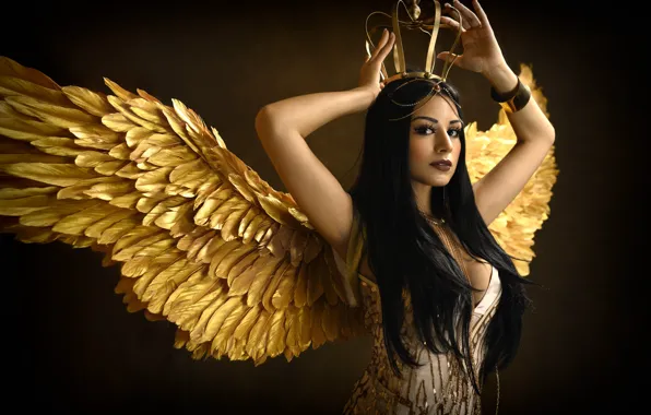 WINGS, BRUNETTE, ANGEL, CROWN, by Kyle Cong Photography, Nayrina Redd, model Nyrina Redd