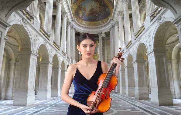 Music, girl, woman, violin, asian, palace, violinist, classical music