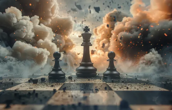 The explosion, fragments, fire, war, smoke, chess, dirt, a nuclear explosion