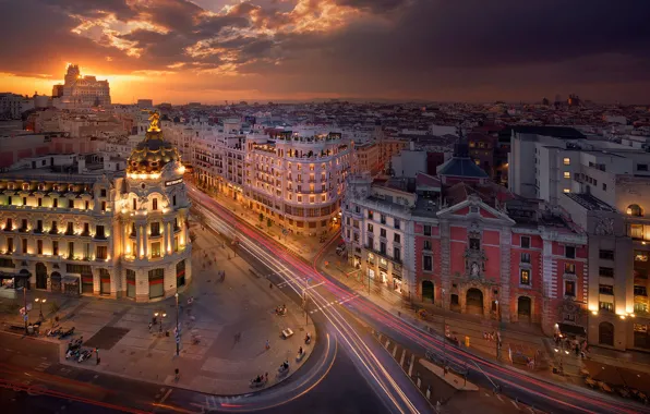 Picture sunset, night, the city, street, home, panorama, twilight, Spain