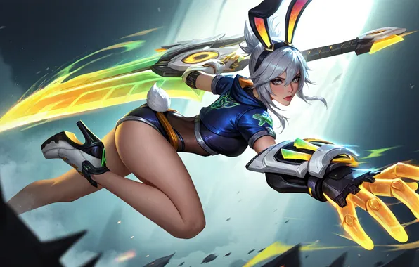 Girl, weapons, sword, rabbit, League of Legends