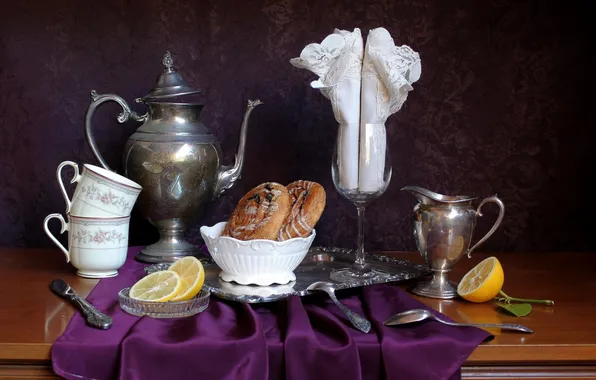 Glass, kettle, Cup, still life, swipe, buns
