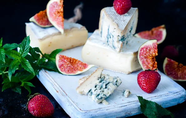 Cheese, strawberry, mint, figs