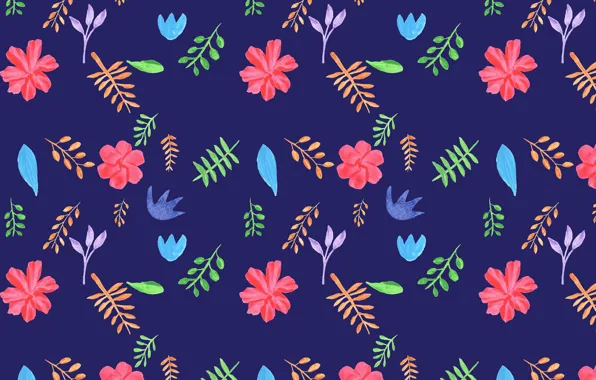 Flowers, texture, leaves, blue background