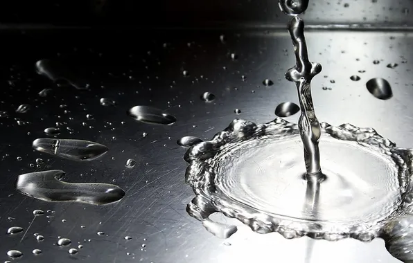 Water, drops, macro, surface, metal, drop