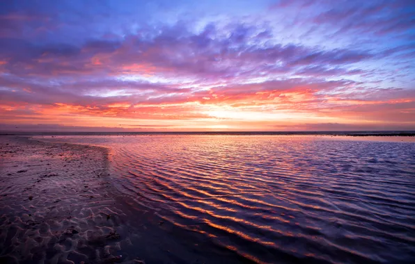 The sky, water, sunset, surface