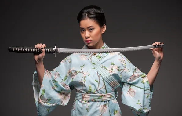 Girl, Japanese, katana, the samurai