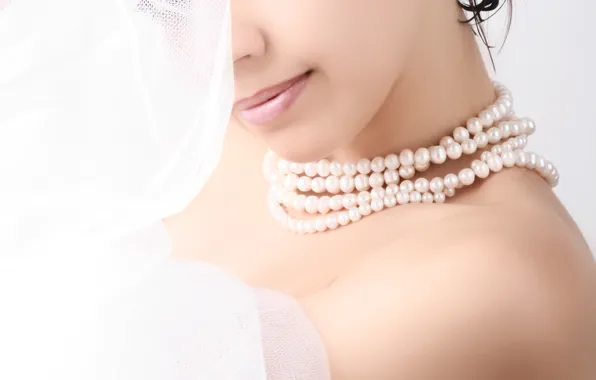 White, look, girl, background, beads