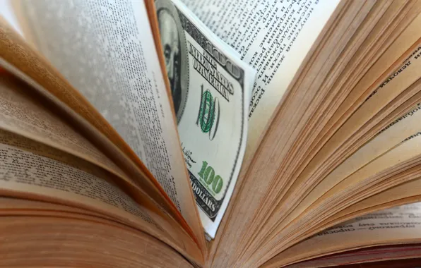 Macro, book, dollars, bookmark