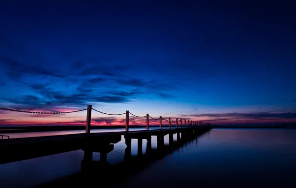 Sea, the sky, water, clouds, bridge, nature, river, background