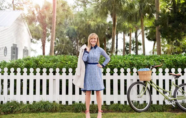Bike, smile, house, dress, actress, blonde, legs, beautiful