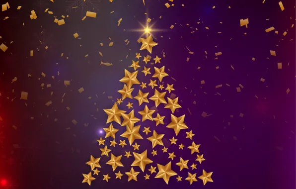 Stars, decoration, background, gold, tree, Christmas, New year, golden