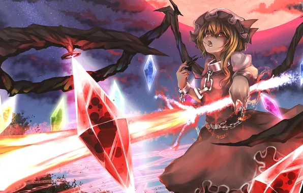 Picture look, girl, magic, the demon, crystals, touhou, art, flandre scarlet