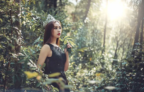 Forest, girl, nature
