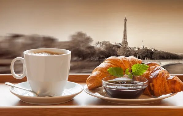 Picture Paris, coffee, chocolate, Breakfast, Cup, France, cakes, growing