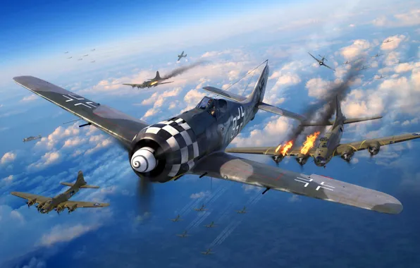 Wallpaper B-17, Focke -Wulf, Combat Box, Fw-190A-6, JG-1 for mobile and ...