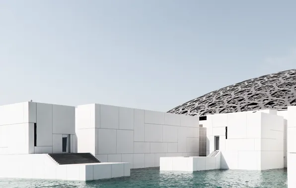 Construction, stage, architecture, pond, Minimalist Look at the Abu Dhabi Louvre