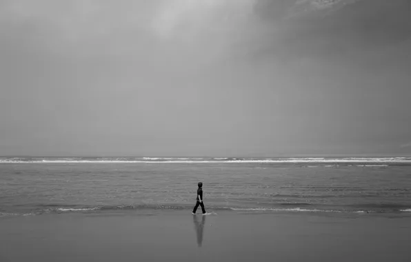 Sea, wave, beach, reflection, child, shadow, storm, mirror